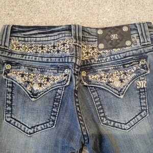 Miss Me Blue Boot Cut Jeans with Rhinestone Embellishments